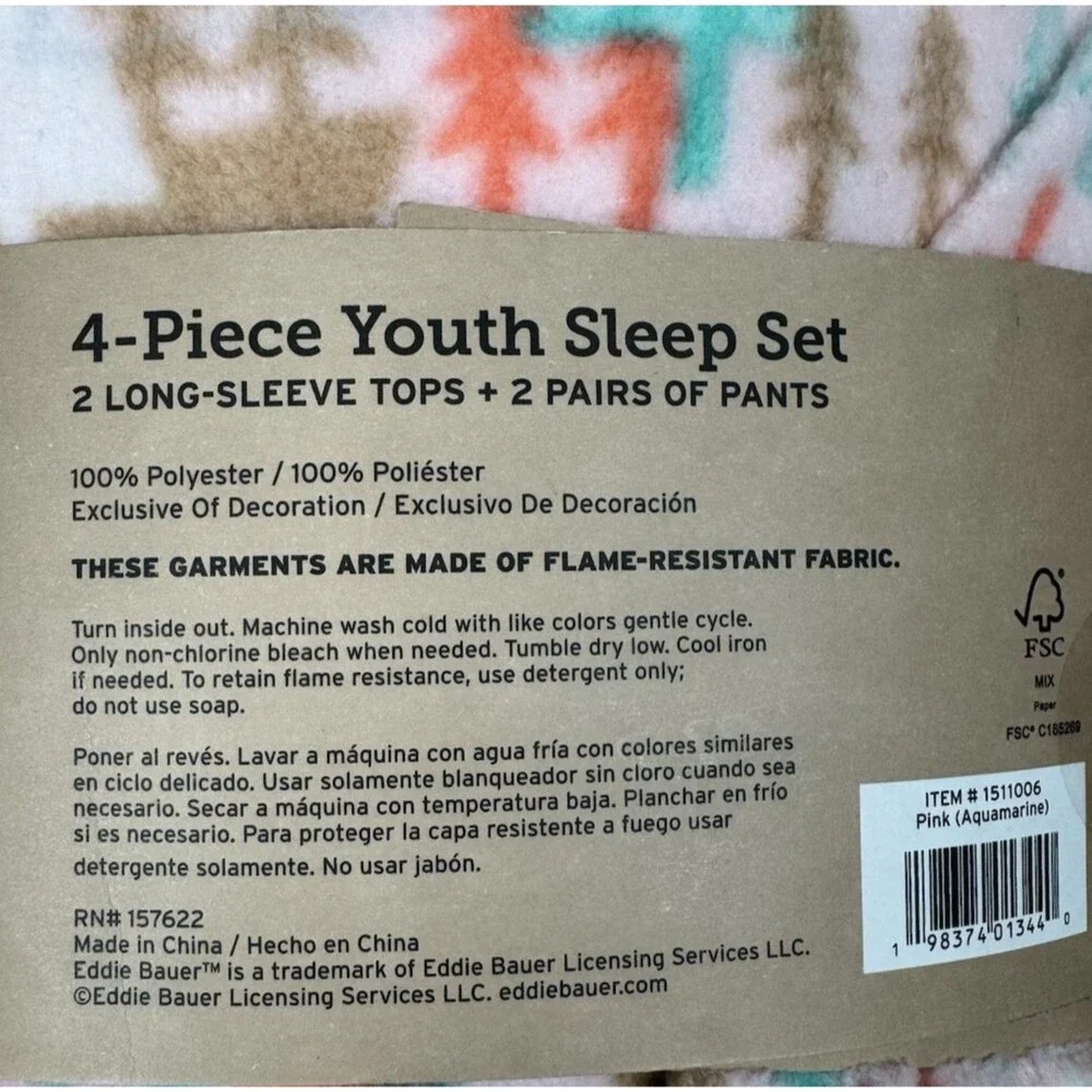 Eddie Bauer Girls Medium 10/12 Youth Pajama Sleep 4-Piece Set PJ Cozy Warm New